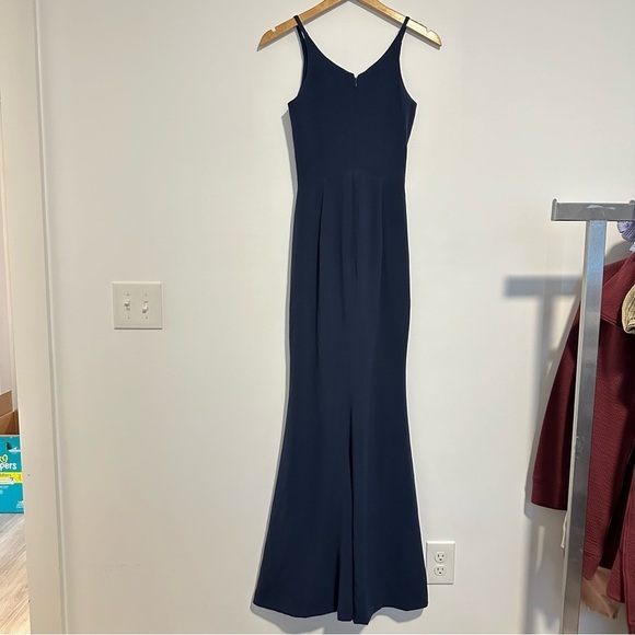 New Dress the Population Iris long midnight blue V-neck Dress with leg slit navy - Picture 8 of 13